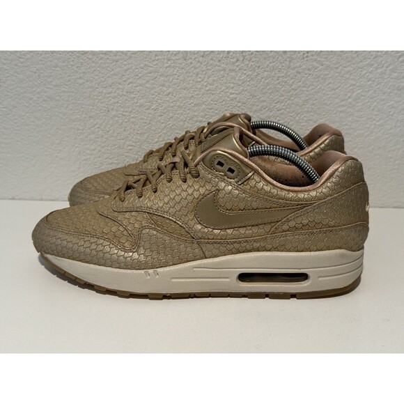 Nike Shoes - Nike Air Max 1 Womens Running Shoes Sz 12 Premium Gold Fish Sneakers 454746-900